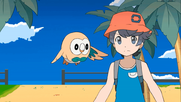 Анимация Видеоигра Покемон / Pokemon, (Elio и Rowlet), гифка Видеоигра Покемон / Pokemon, (Elio и Rowlet)
