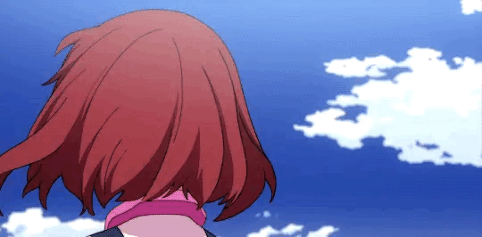 Анимация Очако Урарака / Ochako Uraraka из аниме Моя геройская академия / Boku no Hero Academia на фоне облачного неба, гифка Очако Урарака / Ochako Uraraka из аниме Моя геройская академия / Boku no Hero Academia на фоне облачного неба