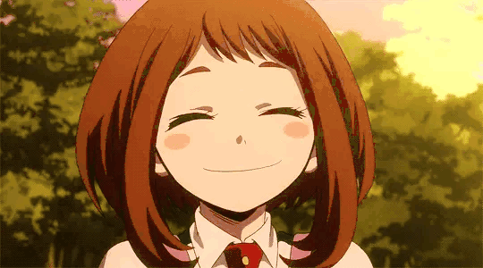 Анимация Очако Урарака / Ochako Uraraka из аниме Моя геройская академия / Boku no Hero Academia на фоне природы, гифка Очако Урарака / Ochako Uraraka из аниме Моя геройская академия / Boku no Hero Academia на фоне природы