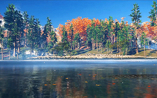 Анимация Падающая осенняя листва с дерева, кадр из игры Ghost of Tsushima, гифка Падающая осенняя листва с дерева, кадр из игры Ghost of Tsushima