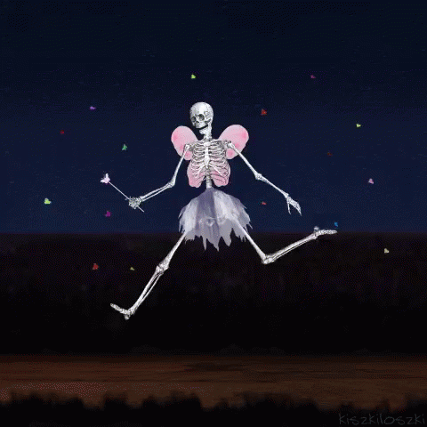 Анимация Скелет-фея в окружении бабочек бежит куда-то ночью, by kiszkiloszki, гифка Скелет-фея в окружении бабочек бежит куда-то ночью, by kiszkiloszki