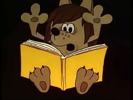 Анимация Волченок с книгой, мультик Капитошка