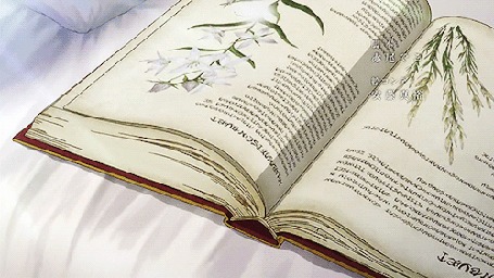 Анимация Страницы книги с растениями переворачиваются от ветра