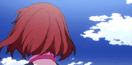 Анимация Очако Урарака / Ochako Uraraka из аниме Моя геройская академия / Boku no Hero Academia на фоне облачного неба