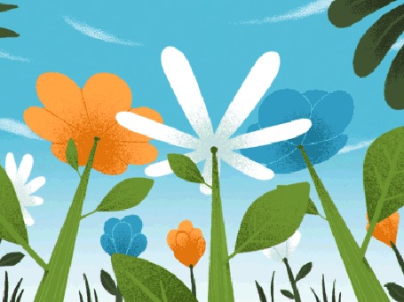 Анимация Цветы вырастают на фоне неба