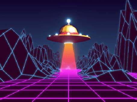 Анимация Фантастический НЛО между гор