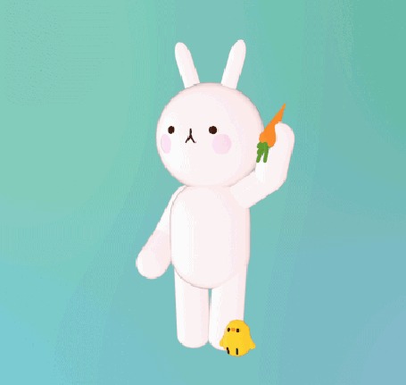 Анимация Белый кролик с морковкой, рядом цыпленок, by cloudyvera