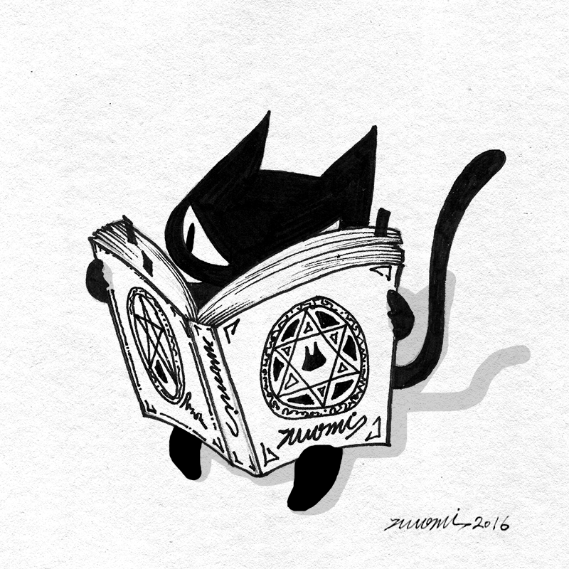 Анимация Черный кот читает книгу, гифка Черный кот читает книгу