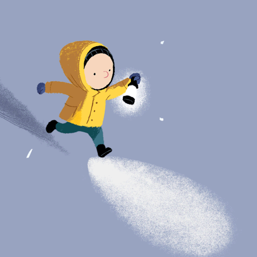 Анимация Мальчик с фонарем бежит по снегу, гифка Мальчик с фонарем бежит по снегу