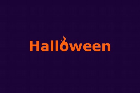 Анимация На синем фоне надпись halloween / хэллоуин c горящей буквой, by Laurentiu Lunic