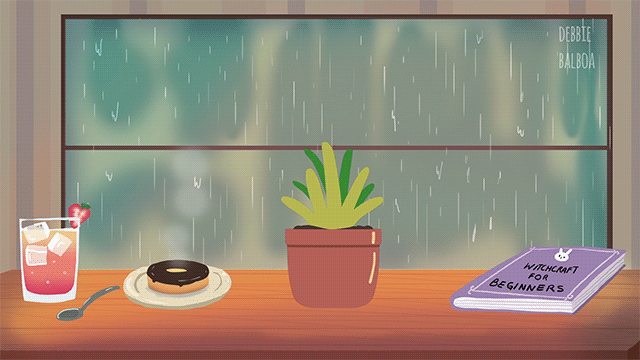 Анимация Оживший цветок смотрит на дождь, автор Debbie Balboa, гифка Оживший цветок смотрит на дождь, автор Debbie Balboa