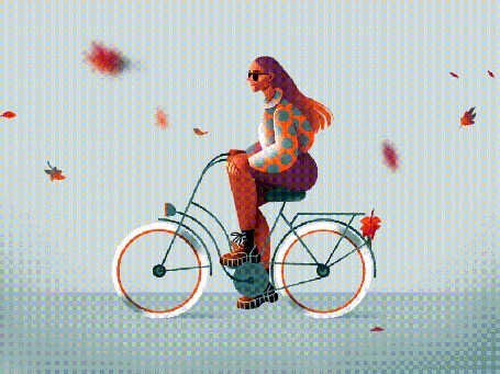 Анимация Девушка в очках едет на велосипеде под листопадом, автор Anastasiia Andriichuk