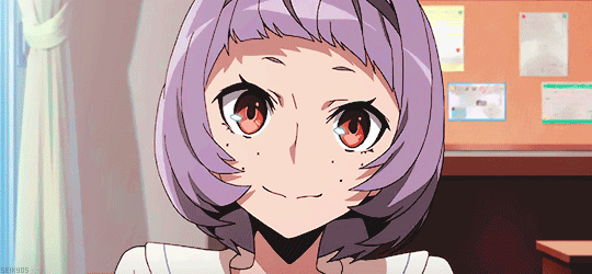 Анимация Руру / Ruru из аниме Кизнайвер / Kiznaiver моргает глазами с озверевшей улыбкой взирая на кого то, гифка Руру / Ruru из аниме Кизнайвер / Kiznaiver моргает глазами с озверевшей улыбкой взирая на кого то