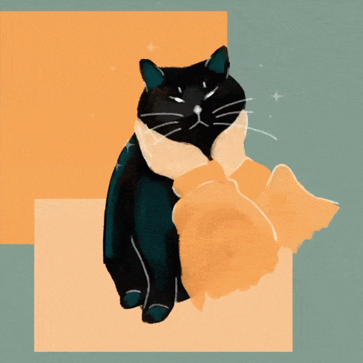 Анимация Руки гладят мордочку черного кота, by Mona Ouaati, гифка Руки гладят мордочку черного кота, by Mona Ouaati