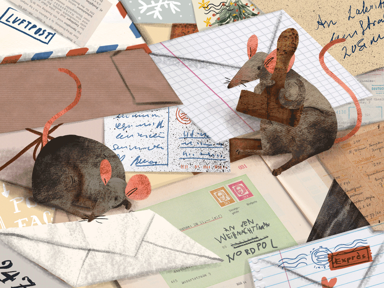 Анимация Крысы штампуют письма с поздравлением к Рождеству, by lakritzel, гифка Крысы штампуют письма с поздравлением к Рождеству, by lakritzel