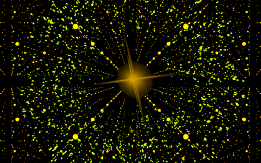 Анимация Мерцающая звезда в центре черного фона, рассылающая зеленые и желтые блики, гифка Мерцающая звезда в центре черного фона, рассылающая зеленые и желтые блики