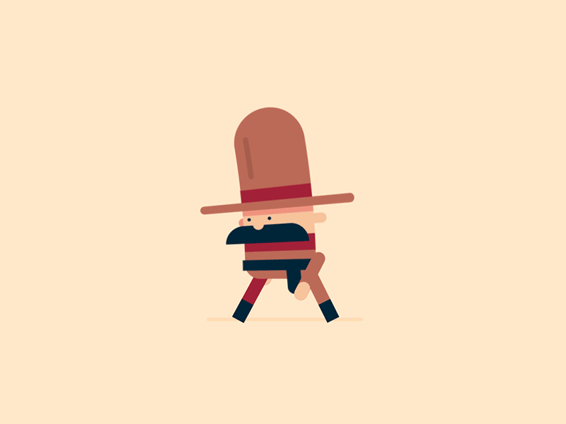 Анимация Шагающий мужчина в шляпе и с усами, гифка