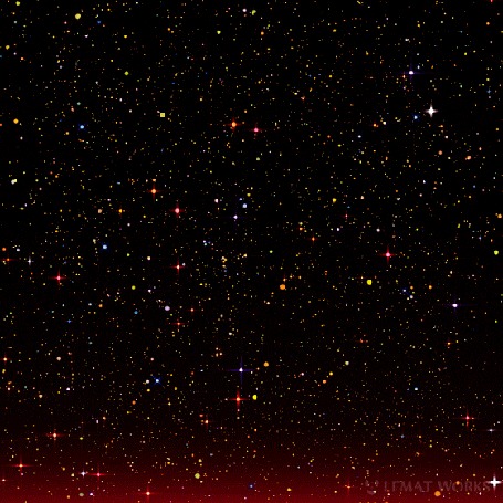 Анимация Густая пелена разноцветных звезд, медленно летящая навстречу
