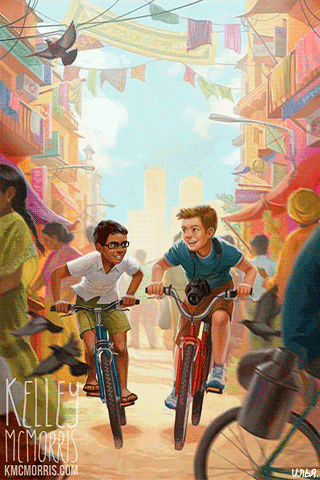 Анимация Двое юношей в дневное время суток, едут на своих велосипедах по одной из оживленных улиц города Мумбаи / Картинка автора Kelley McMorris, гифка Двое юношей в дневное время суток, едут на своих велосипедах по одной из оживленных улиц города Мумбаи / Картинка автора Kelley McMorris