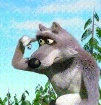 Анимация Серый волк крутит пальцем у виска, гифка Серый волк крутит пальцем у виска