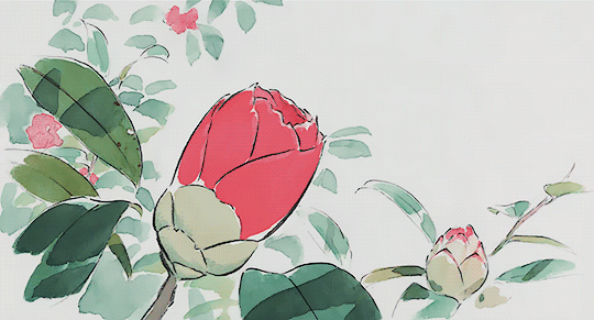 Анимация Распускающийся цветок, отрывок из аниме Сказание о принцессе Кагуя / Kaguya-hime no Monogatari, гифка