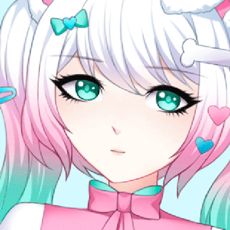 Анимация Девушка собачьими ушками среди сердец