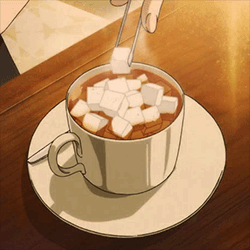 Анимация В чашку чая бросают кубики сахара, гифка В чашку чая бросают кубики сахара