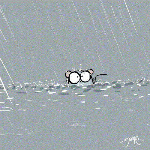 Анимация Мышка под дождем в гром, гифка Мышка под дождем в гром