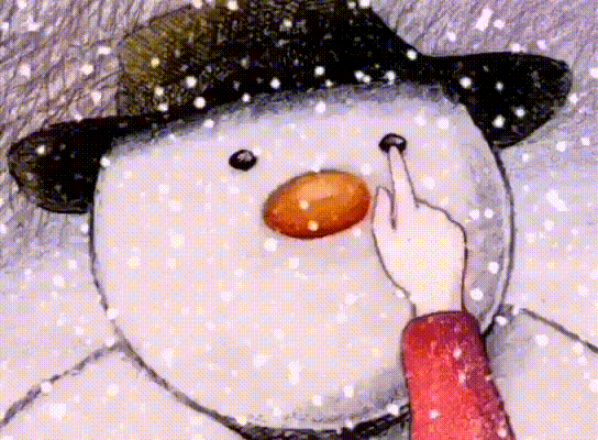 Анимация Рука рисует улыбку снеговику в шляпе под снегопадом, гифка Рука рисует улыбку снеговику в шляпе под снегопадом
