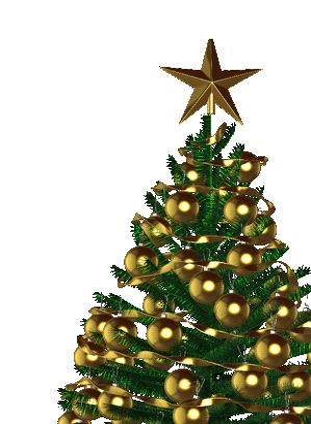 Анимация Вращающаяся новогодняя елка со звездой и шарами, гифка