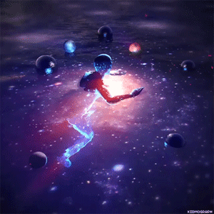 Анимация Мужчина в воде в космосе, гифка