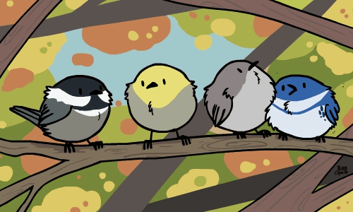 Анимация Поющие птички на ветке, гифка Поющие птички на ветке