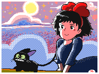 Анимация Kiki / Кики и Jiji / Джиджи из аниме Kikis Delivery Service / Служба доставки Кики / Ведьмина служба доставки летят на метле, гифка Kiki / Кики и Jiji / Джиджи из аниме Kikis Delivery Service / Служба доставки Кики / Ведьмина служба доставки летят на метле