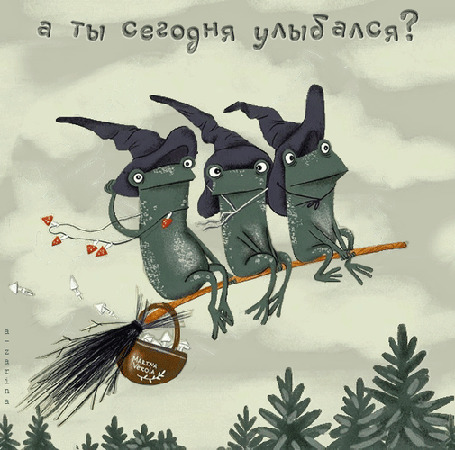 Анимация Три лихих ляги (типо ведьмы) дружно летят на метле на шабаш (а ты сегодня улыбался?)