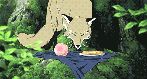 Анимация Лис берет еду и убегает, отрывок из аниме Волчьи дети Амэ и Юки / Ookami Kodomo no Ame to Yuki, гифка Лис берет еду и убегает, отрывок из аниме Волчьи дети Амэ и Юки / Ookami Kodomo no Ame to Yuki