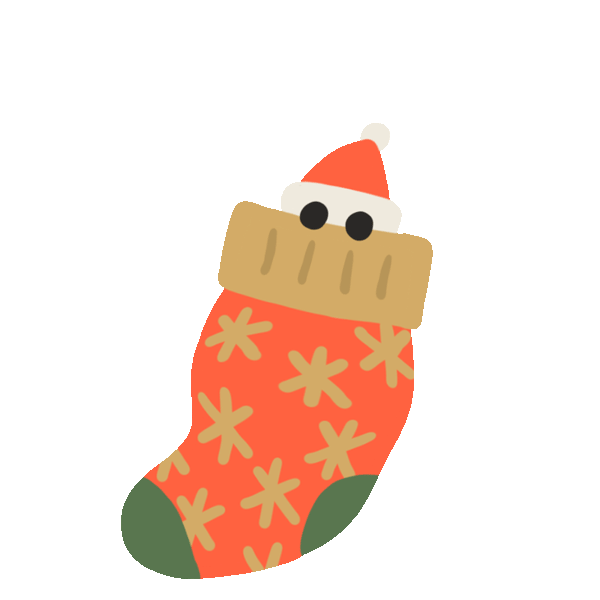 Анимация Санта прячется в носке, гифка Санта прячется в носке
