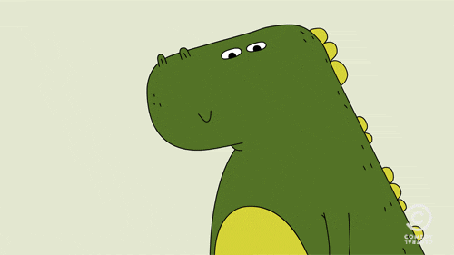 Анимация Динозавр-самец подкатывает к самке, гифка Динозавр-самец подкатывает к самке