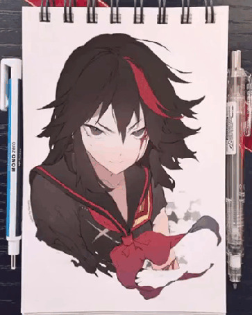 Анимация Рюко Матой / Ryuuko Matoi из аниме «Убей или умри» / «Kill la Kill» оживает на страницах блокнота