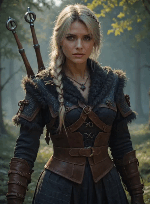 Анимация Ведьмачка Ciri / Цыри из игры Witcher 4 / Ведьмак 4 в лесу на тропинке, гифка Ведьмачка Ciri / Цыри из игры Witcher 4 / Ведьмак 4 в лесу на тропинке