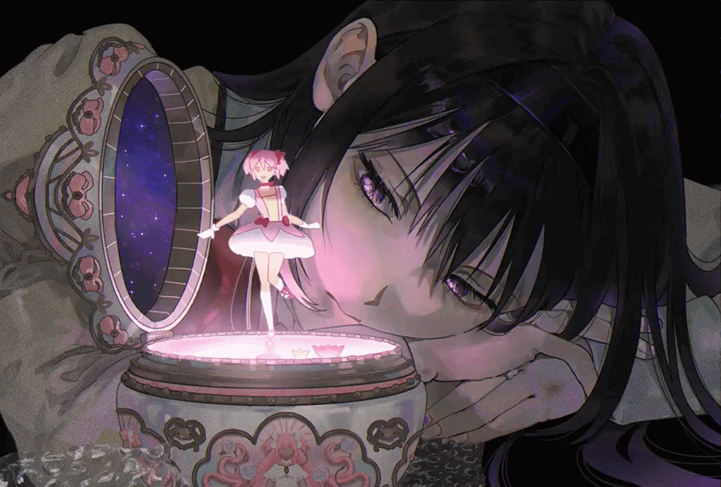 Анимация Akemi Homura / Акеми Хомура смотрит на танцующую внутри музыкальной шкатулки Мадоку Канамэ / Madoka Kaname, из аниме Девочка-Волшебница Мадока Магика / Mahou Shoujo Madoka Magica, гифка Akemi Homura / Акеми Хомура смотрит на танцующую внутри музыкальной шкатулки Мадоку Канамэ / Madoka Kaname, из аниме Девочка-Волшебница Мадока Магика / Mahou Shoujo Madoka Magica