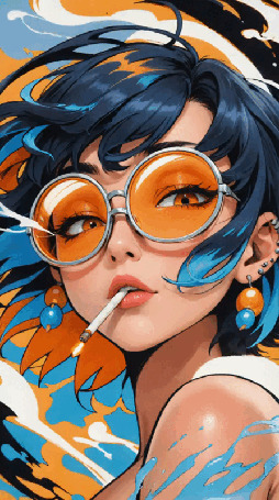 Анимация Девушка в оранжевых очках курит сигарету