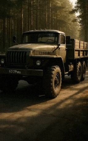 Анимация Трансформер Урал-4320 в лесу