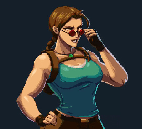 Анимация Lara Croft / Лара Крофт из игры Tomb Raider / Расхитительница гробниц стоит, держа красные очки чуть приспущенно