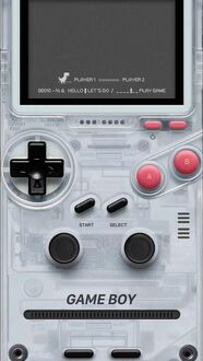 Обои на телефон Серая игровая приставка Game Boy с прозрачным корпусом и начальным экраном
