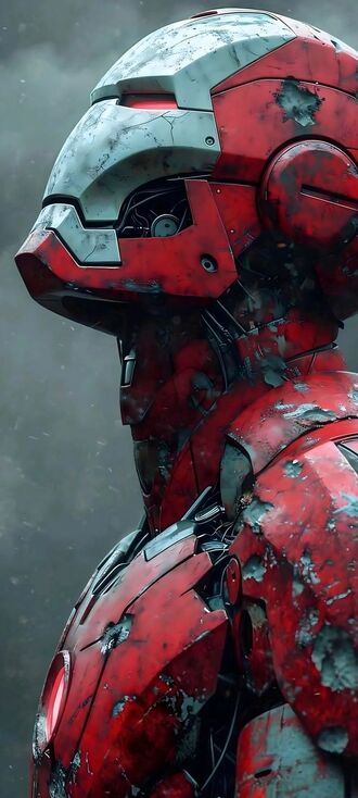 обои на телефон Поврежденный Железный человек / Iron man на сером фоне из фильма Marvel