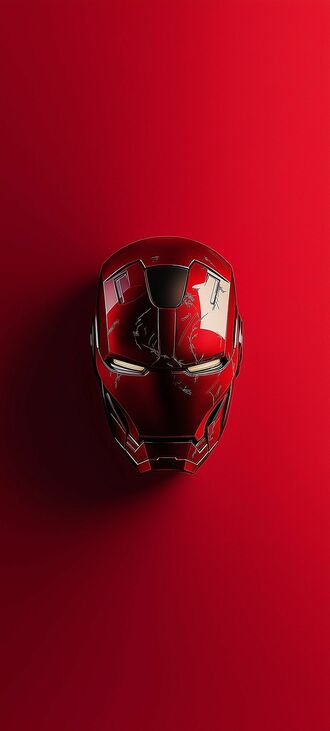 обои на телефон Красный шлем Железного человека / Iron Man на красном фоне из киновселенной Marvel