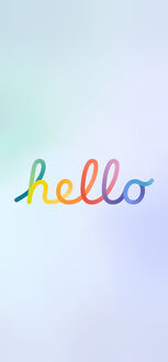 Обои на телефон Слово (hello) написано рукописным шрифтом, на фоне мягкого градиента от светло-зеленого до голубого и сиреневого