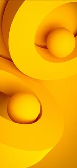 Обои на телефон Две желтые сферы в углублениях изогнутых, спиралевидных желтых форм, создающих объемные тени, на фоне градиентного желтого цвета