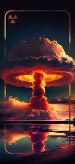 Обои на телефон Ядерный взрыв поднимается над водной поверхностью, отражаясь в ней, на фоне темного неба