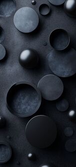 Обои на телефон Различные темные сферы и полые цилиндры с матовой поверхностью на темной поверхности